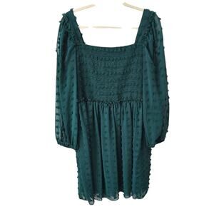 BTFBM Women's Dark Green Square Neck Long Sleeve Dress Size XXL